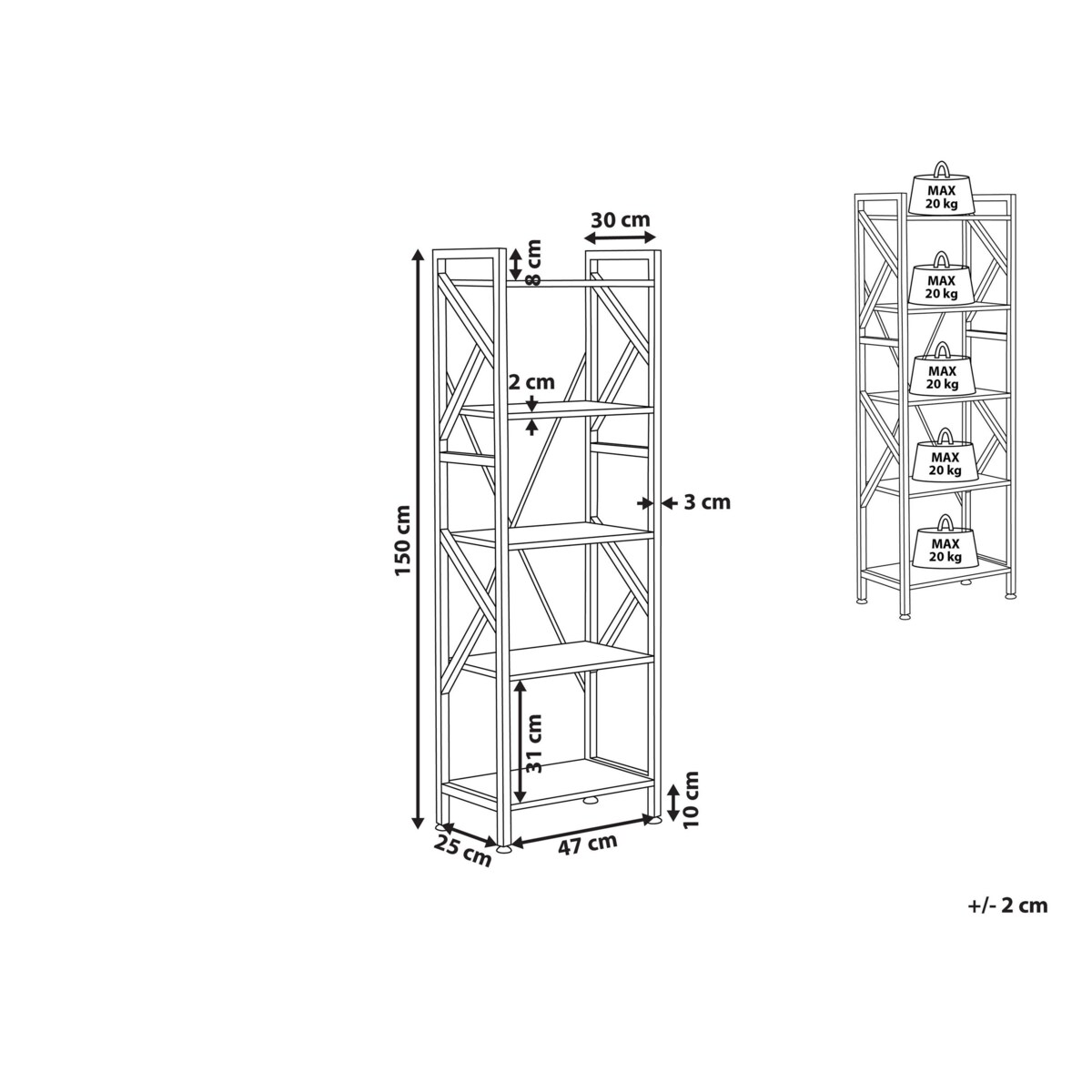 Regał 5 półek ciemne drewno DALE