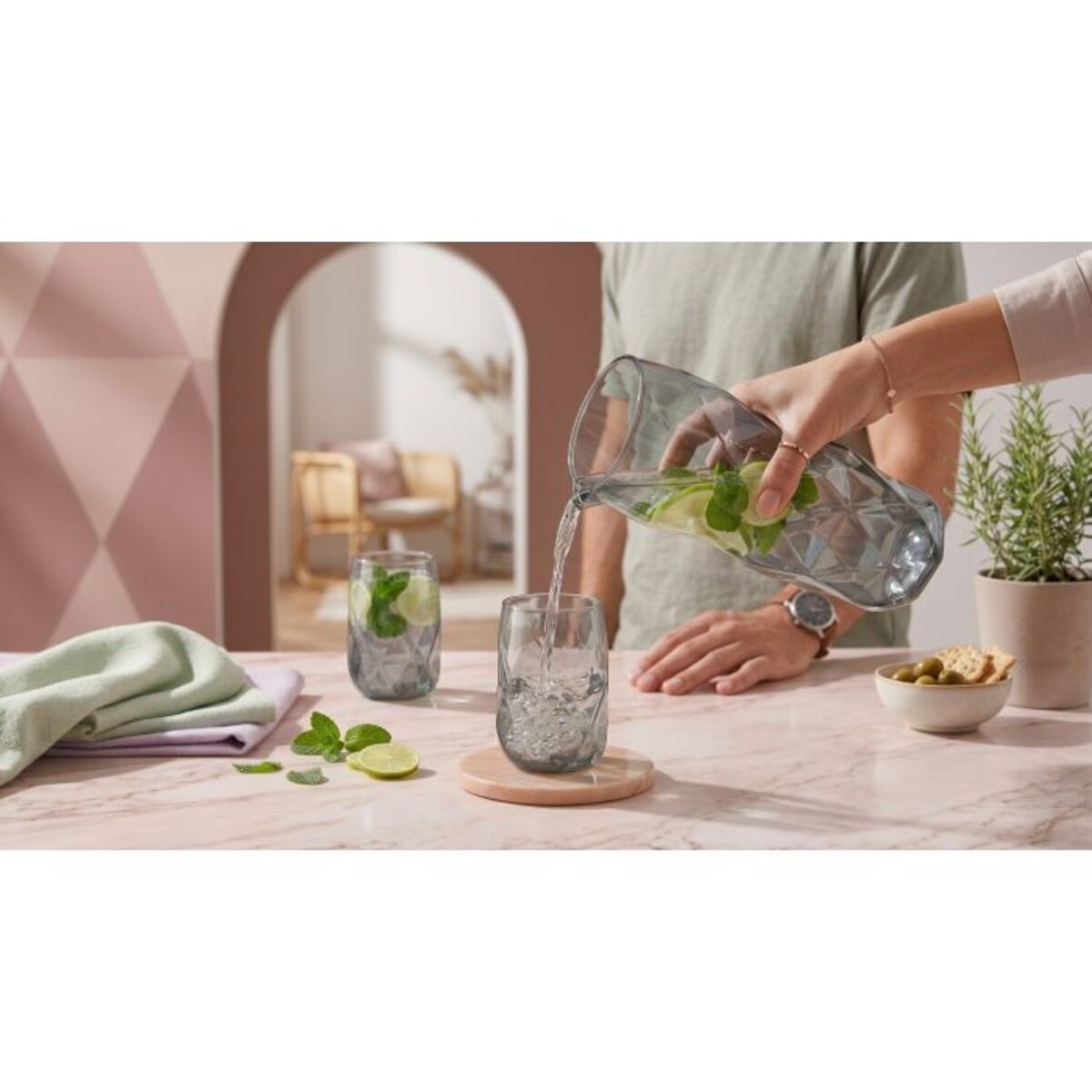 Zestaw 3 el. karafka 1000 ml i 2 szklanki 450 ml szare Geo Graphite 32200