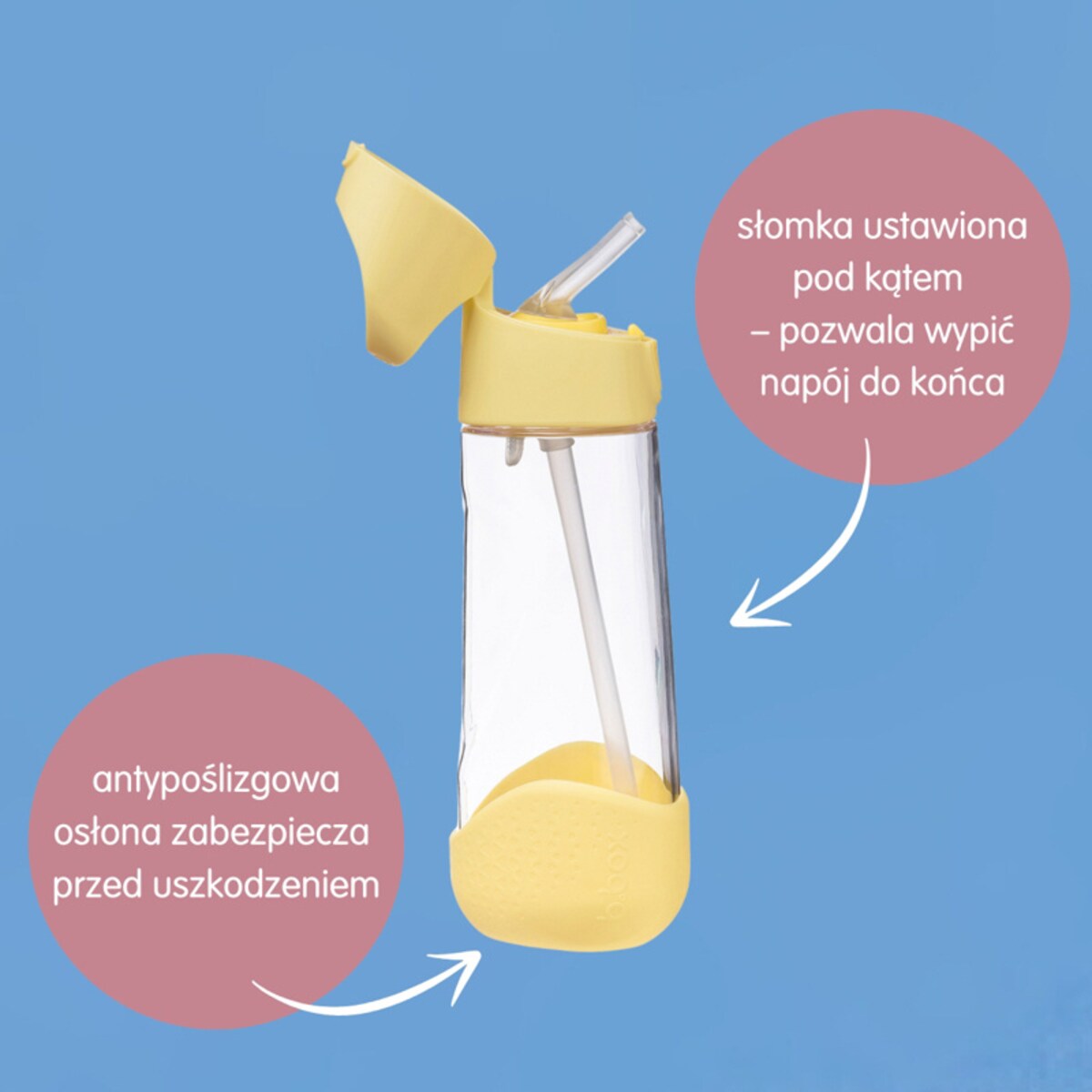 Bidon ze słomką dla dziecka do szkoły - butelka na wodę tritanowa 600 ml Lemon Twist b.box