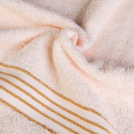 Ręcznik do rąk 30x50 cm bawełniany kolor kremowy z bordiurą w złote paski 500 g/m2 TIWANO