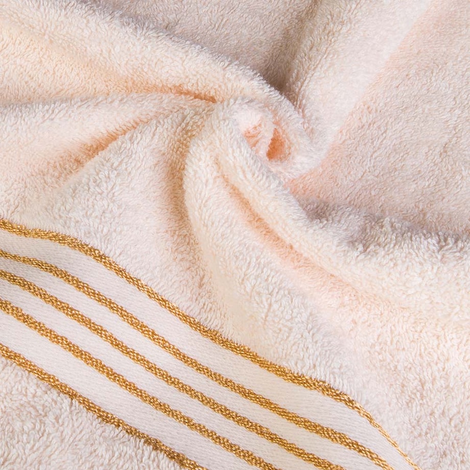 Ręcznik do rąk 30x50 cm bawełniany kolor kremowy z bordiurą w złote paski 500 g/m2 TIWANO