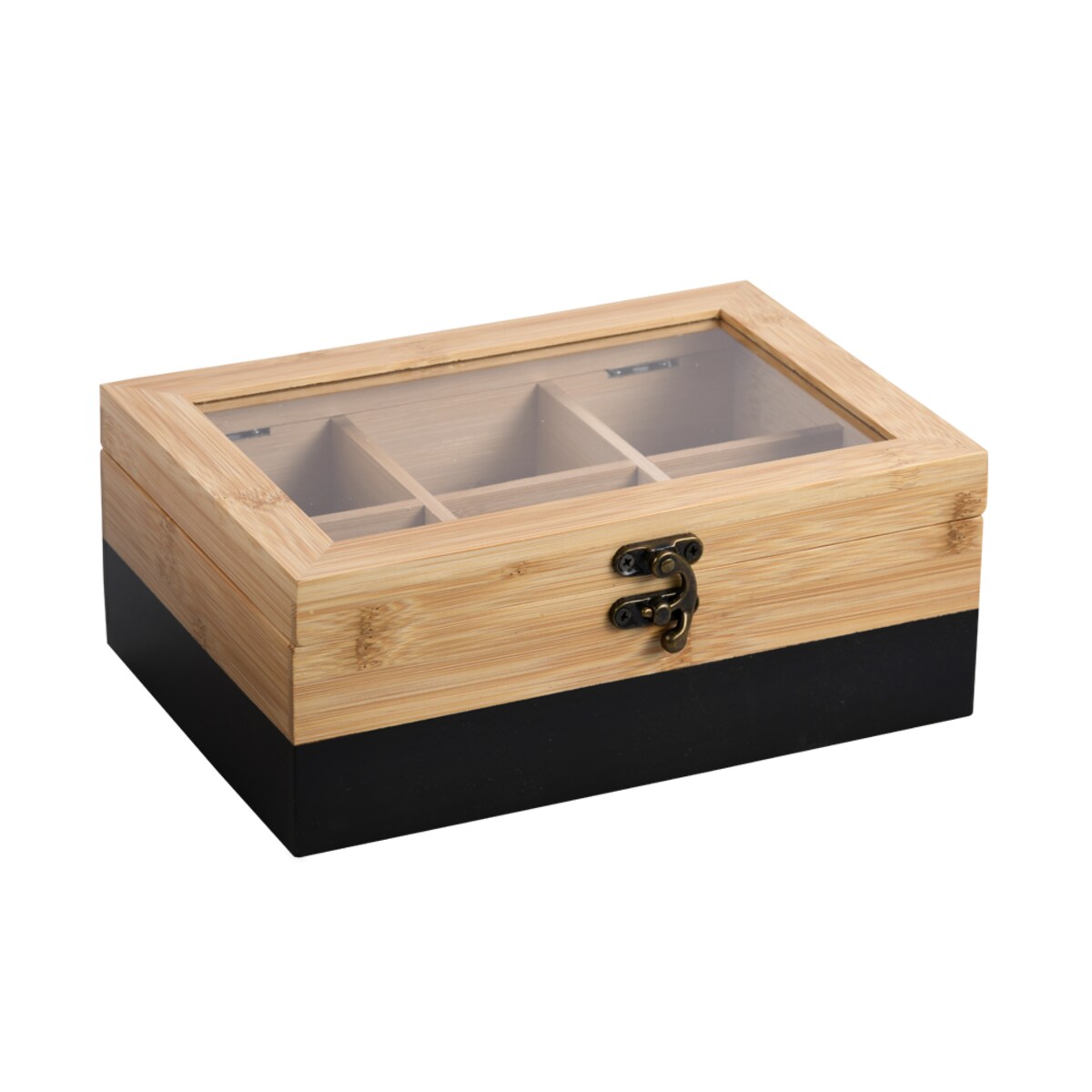 Bambusowa herbaciarka z 6 przegródkami, 21 x 15 x 8 cm