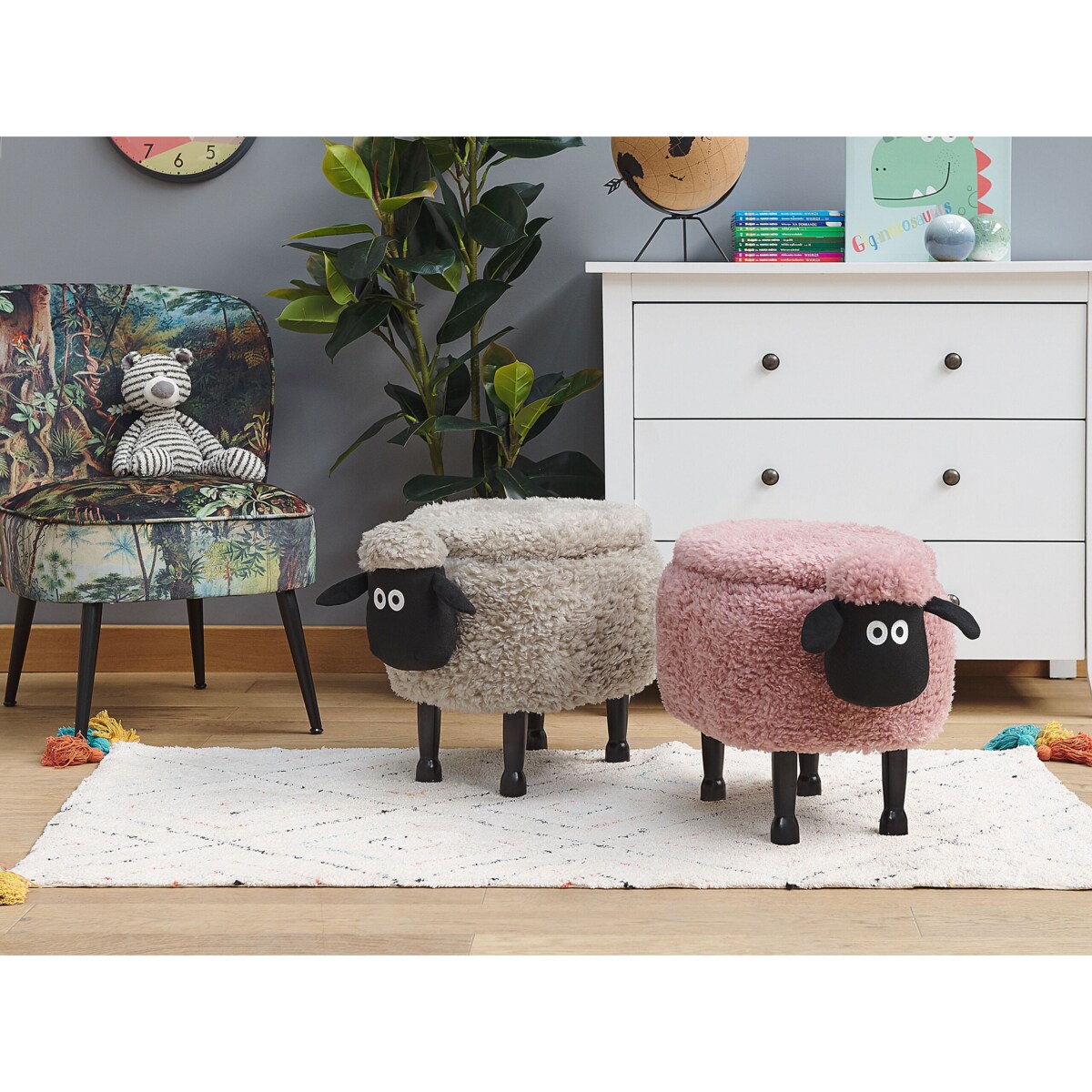 Pufa zwierzak ze schowkiem SHEEP Różowy Baranek