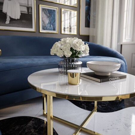 Okrągły stolik kawowy CIRI-X złoty chrom białe szkło