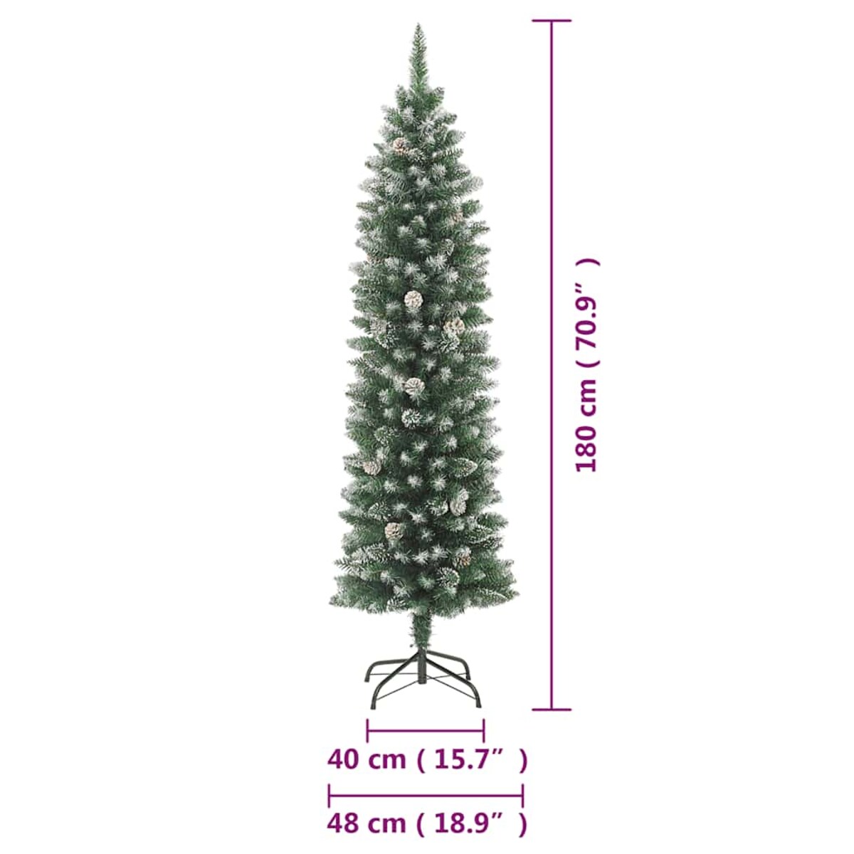 vidaXL Sztuczna, wąska choinka ze stojakiem, 180 cm, PVC