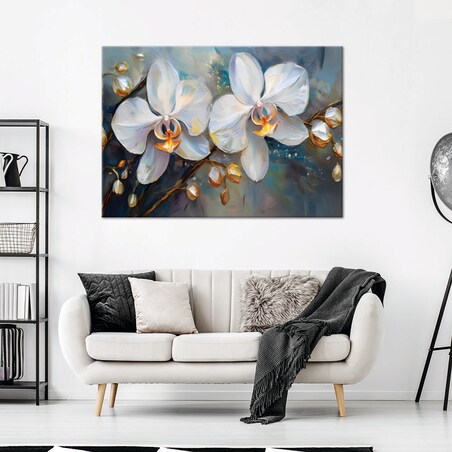 Obrazy do sypialni salonu Orchidea Storczyki Białe Kwiaty jak malowane 100x70 cm