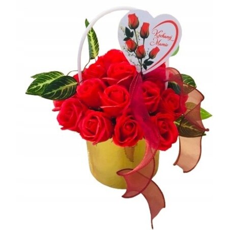 DZIEŃ dla MAMY kwiaty RÓŻA W ZŁOTYM BOXIE mydlane trwałe prezent z mydła