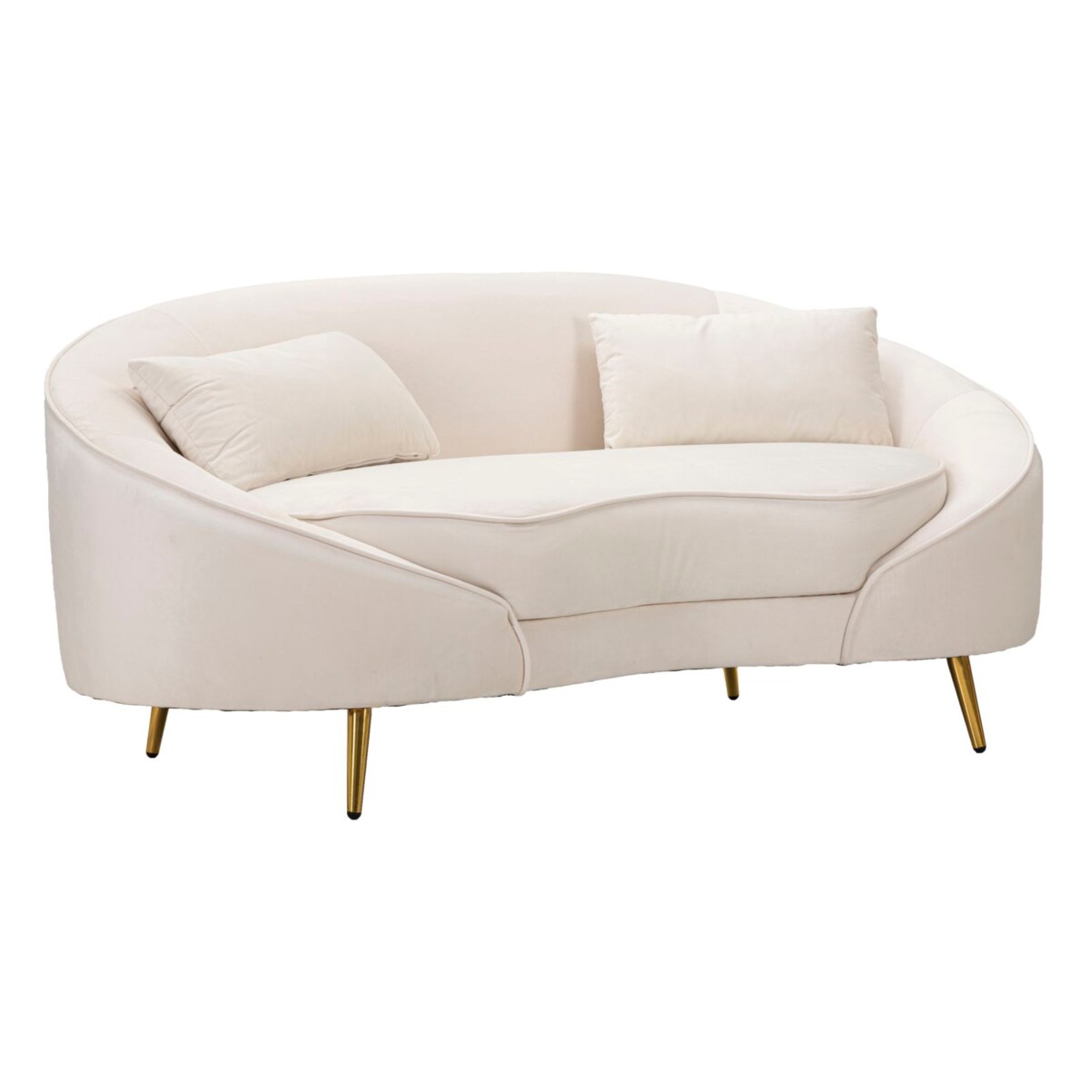 Sofa Oslo, kolor kremowy i złoty, poliester, drewno eukaliptusowe i metal, 148 x 84 x 68 cm, do salonu, Mauro Ferretti