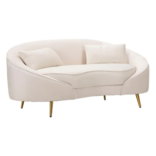 Sofa Oslo, kolor kremowy i złoty, poliester, drewno eukaliptusowe i metal, 148 x 84 x 68 cm, do salonu, Mauro Ferretti