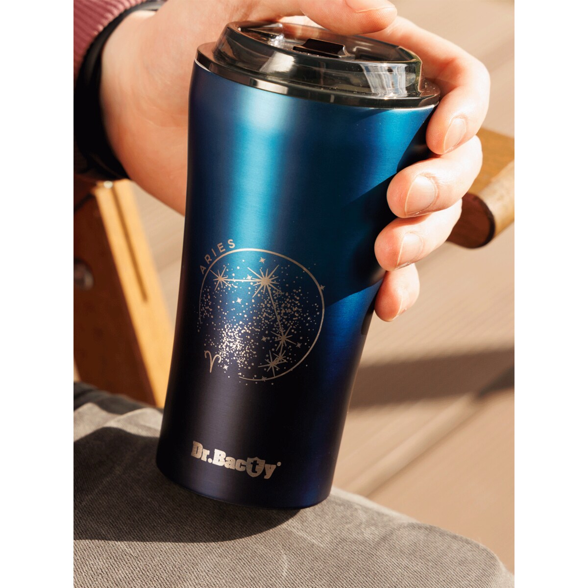 Kubek termiczny na kawę Dr.Bacty Apollo 2.0 "Baran" - 360 ml - Monaco Blue