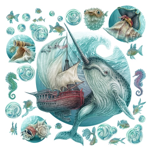 Zestaw naklejek na ścianę, Morska wyprawa, 130cm