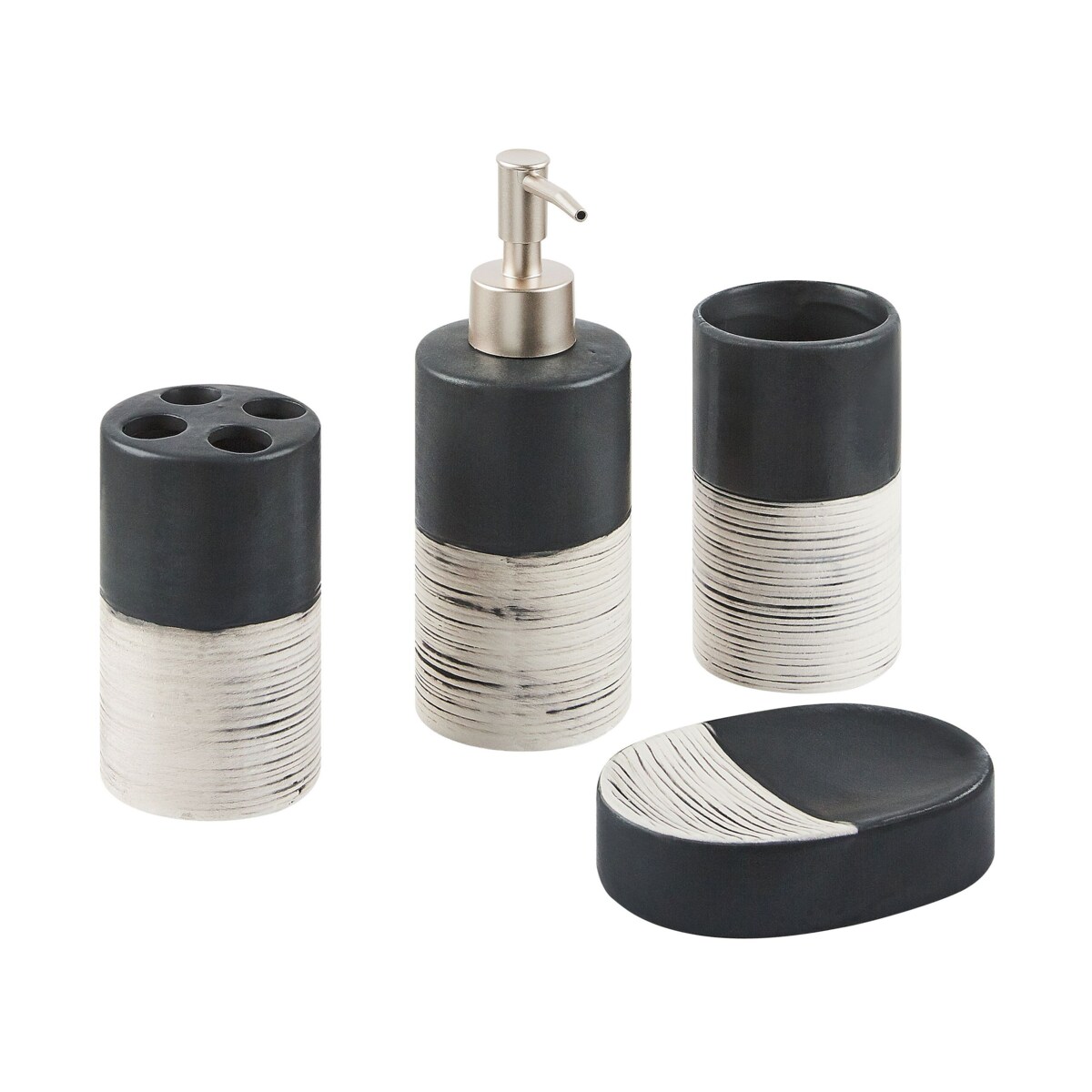 4-częściowy zestaw akcesoriów łazienkowych czarny z beżowym CORO