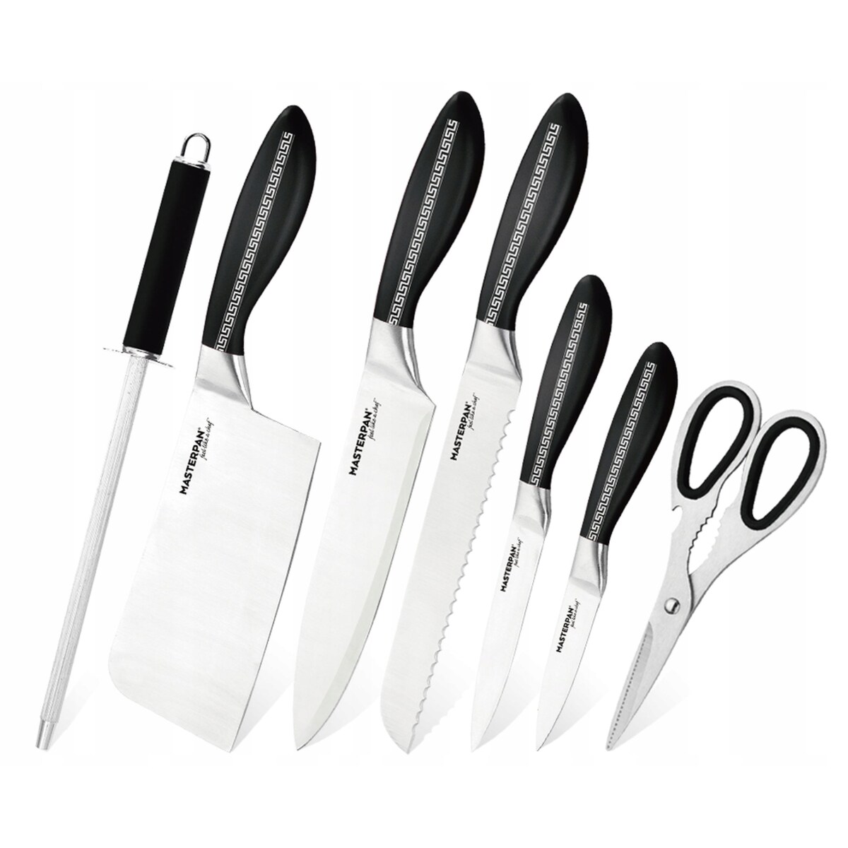 Zestaw Komplet Noży Kuchennych W Stojaku 8 Szt. Ostrzałka Nożyczki Ostre