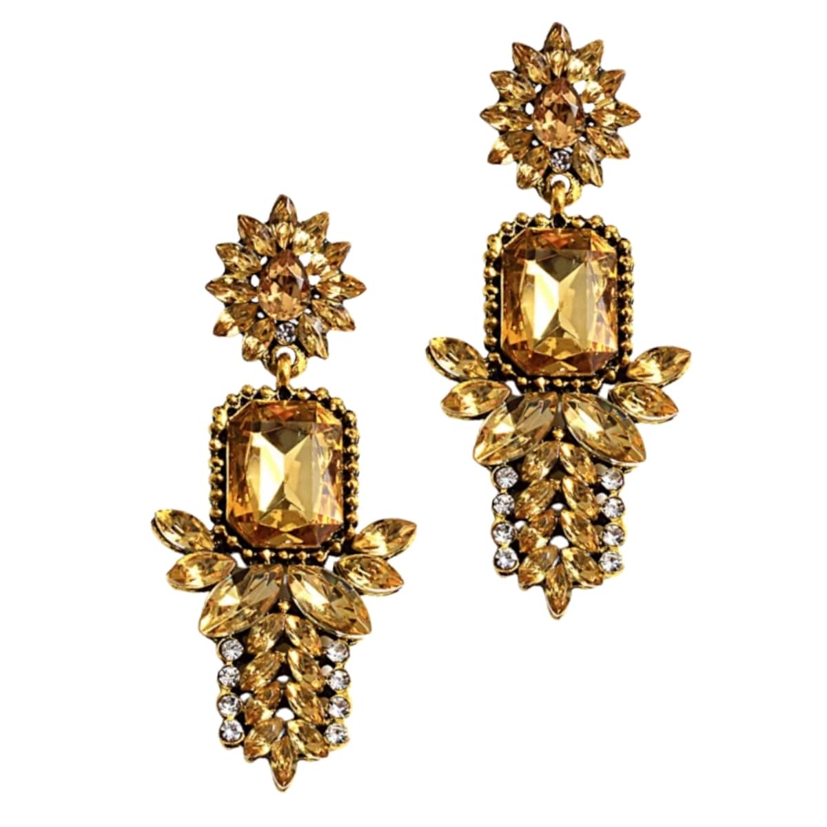 Złote kolczyki SZTYFTY champagne orientalne wizytowe efektowne damskie