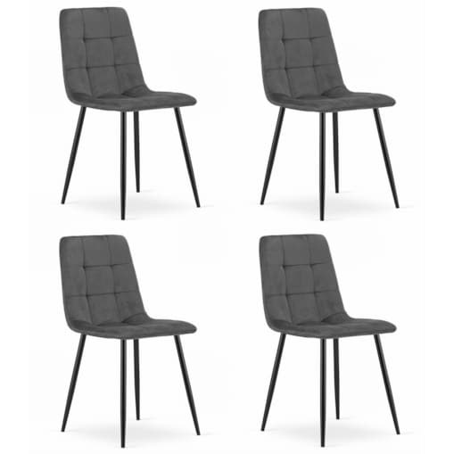 Krzesło Do Jadalni Kuchni Salonu Kara - Ciemny Szary Aksamit X 4