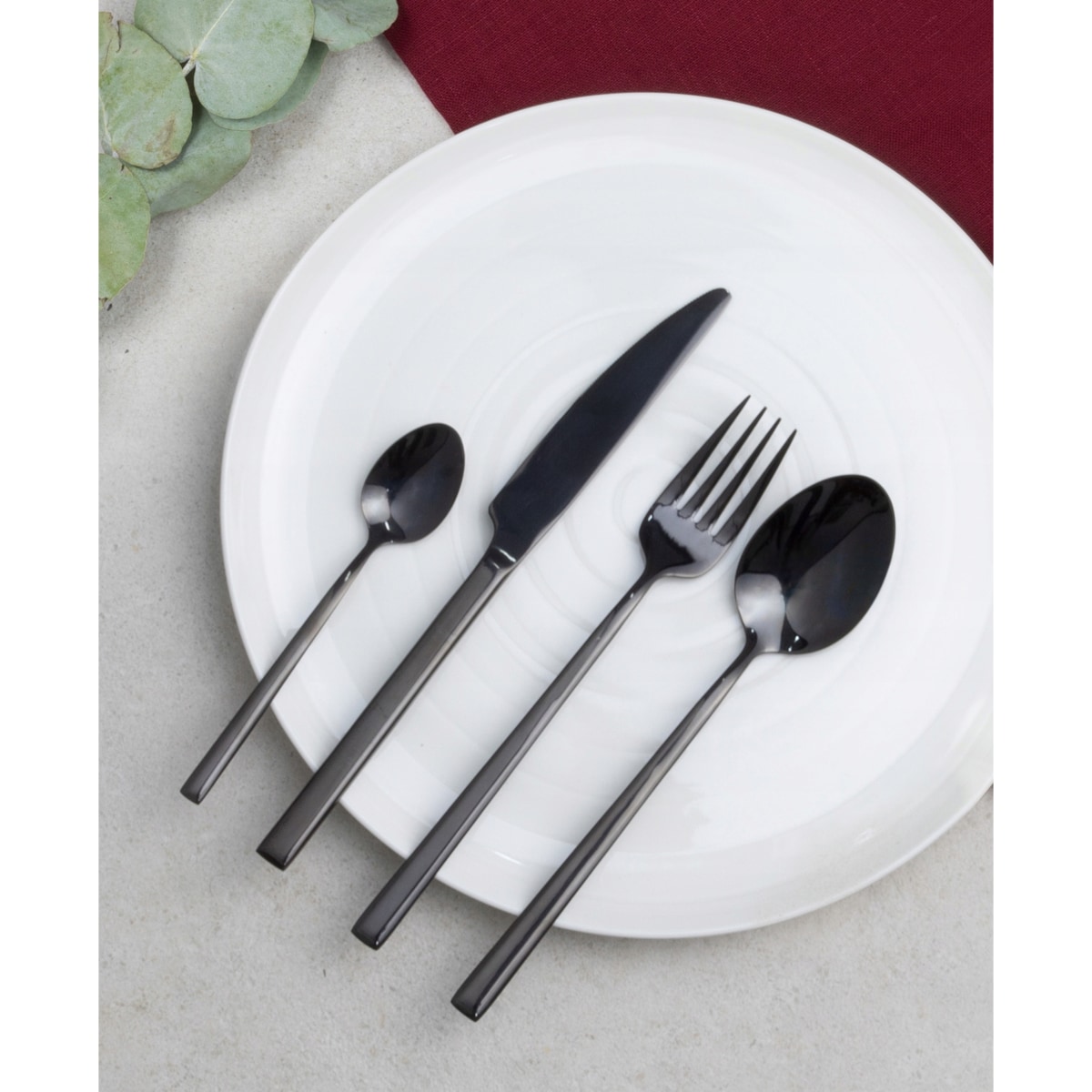 KOMPLET CZARNE SZTUĆCE DLA 6 osoby 24 ele widelec nóż łyżka jadalni prezent