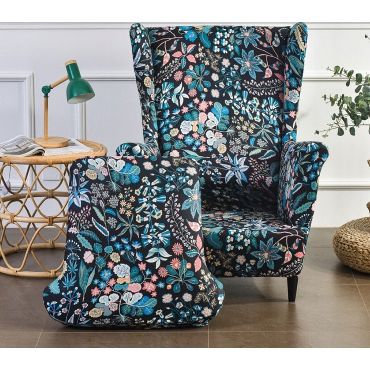 POKROWIEC NA FOTEL USZAK KWIATY LIŚCIE WZORY ELASTYCZNY [22EW6]