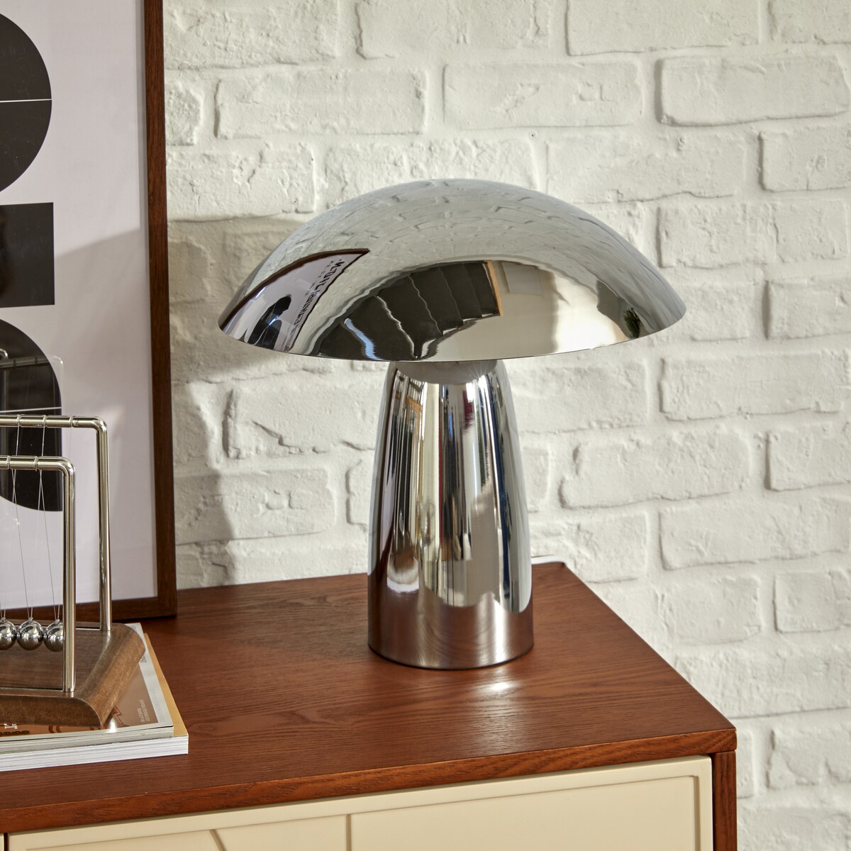 Lampa nocna grzybek OMIA, srebrna, wys. 34 cm