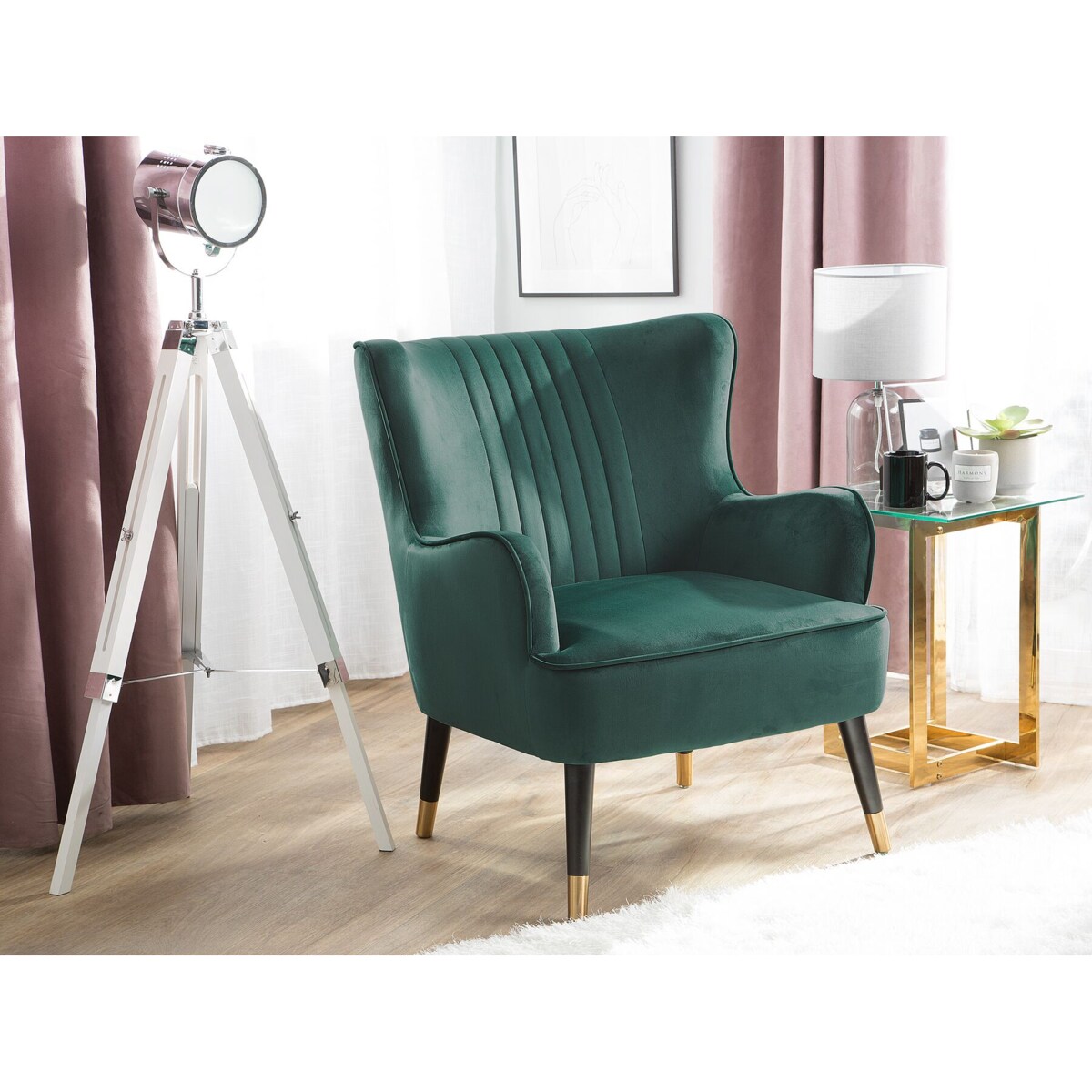 Fotel uszak welurowy zielony VARBERG