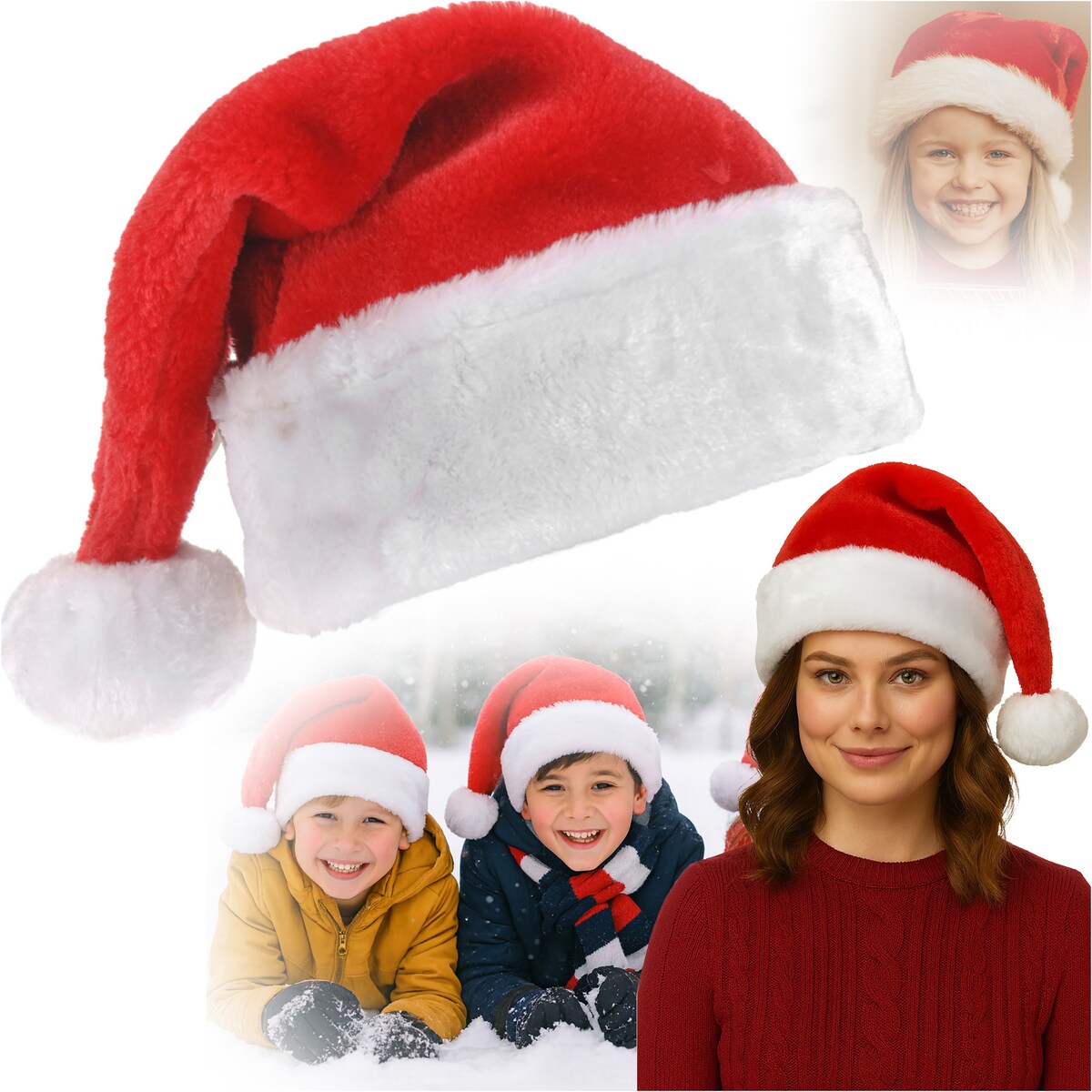 Czapka Mikołaja Mikołajki Świąteczna Pluszowa Z Pomponem 40X30 Cm