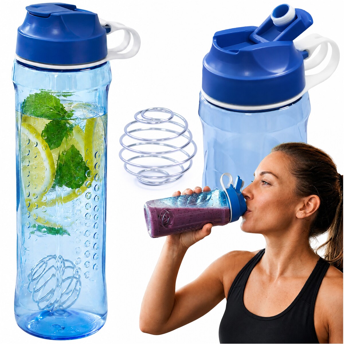 Bidon Na Wodę Shaker Ze Sprężynką Rowerowy Do Szkoły Butelka 610 Ml