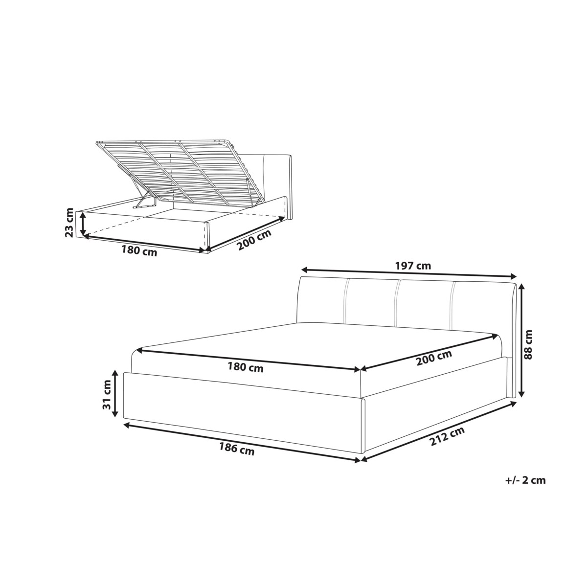 Łóżko z pojemnikiem ORBEY 180 x 200 cm Szary
