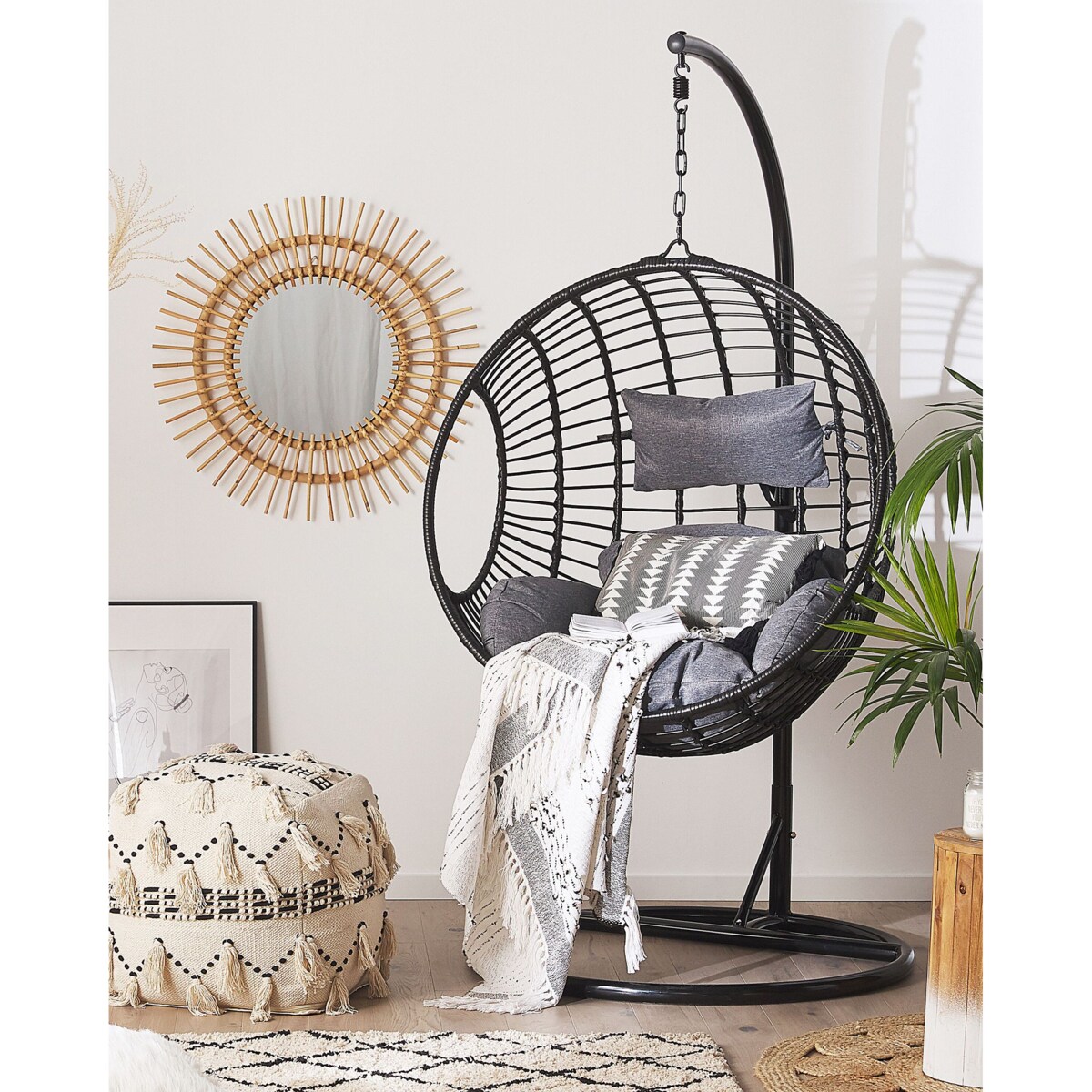 Fotel wiszący ze stojakiem ASPIO Technorattan Czarny