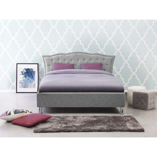 Łóżko z pojemnikiem tapicerowane 140 x 200 cm szare METZ