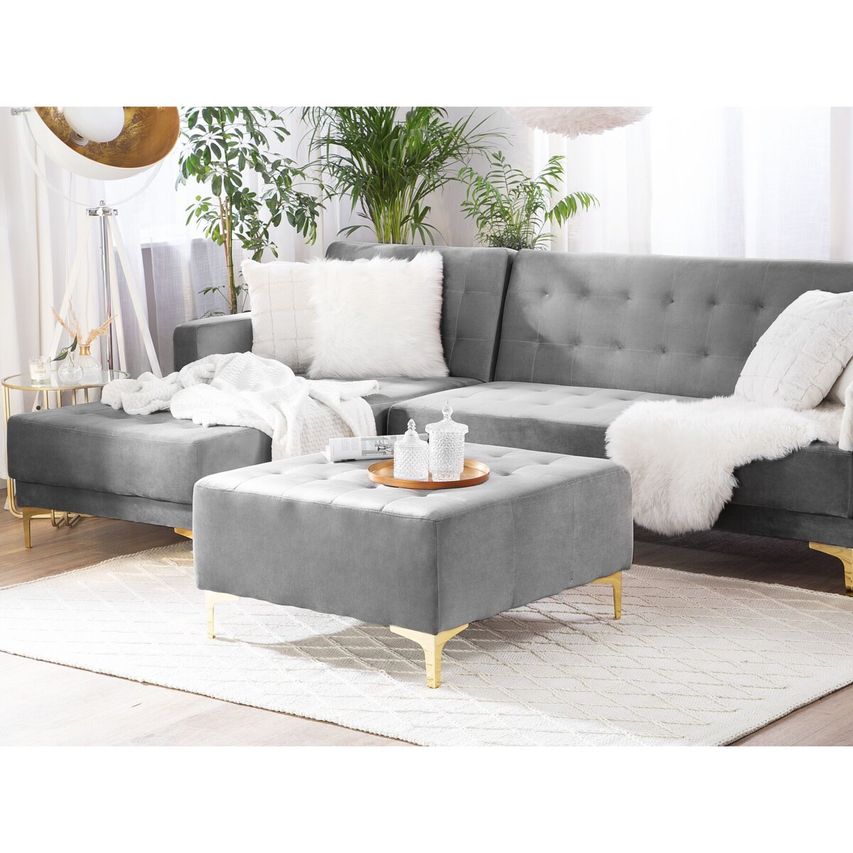 Otomana welurowa szara ABERDEEN