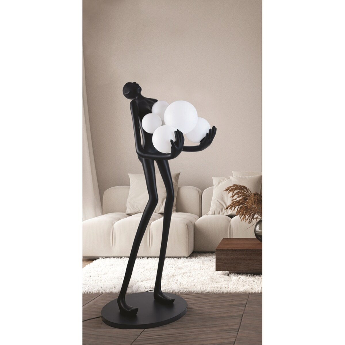 Metalowa lampa podłogowa Atlas B AZ4985 kule balls czarna