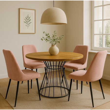 Okrągły stół Reo do salonu z metalową podstawą, blat 75 cm- dąb craft złoty