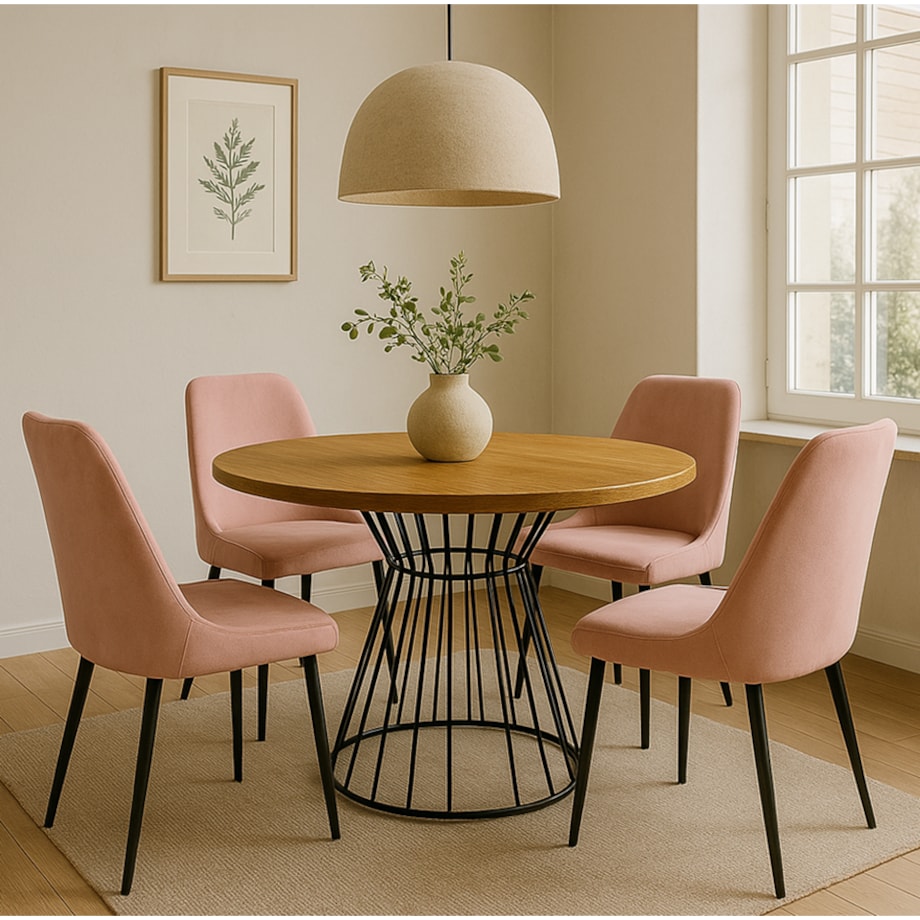 Okrągły stół Reo do salonu z metalową podstawą, blat 75 cm- dąb craft złoty