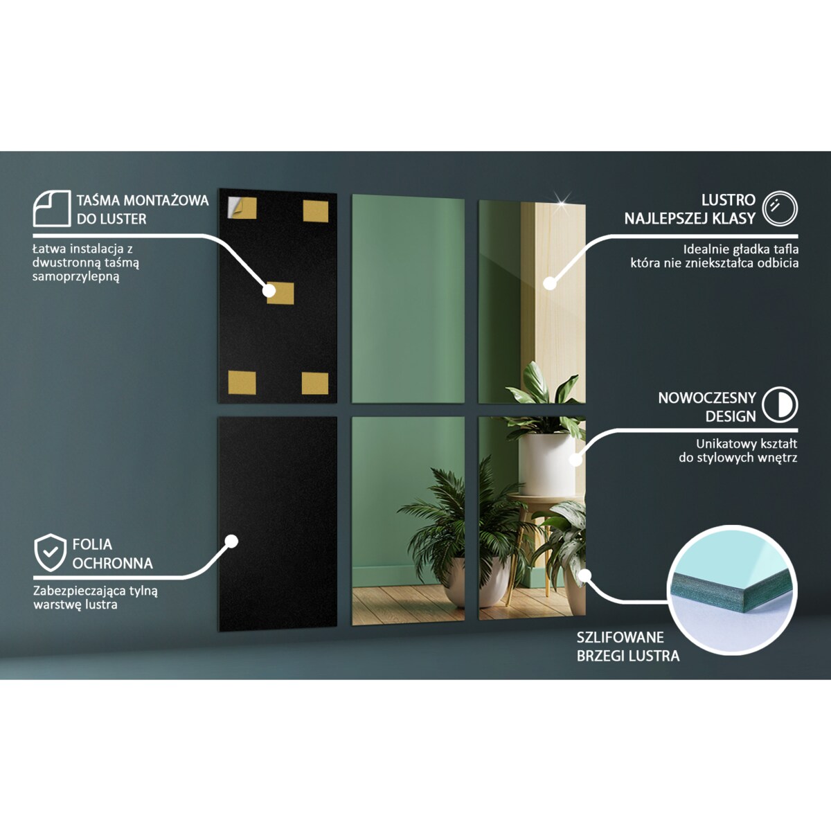 Płytki lustrzane 6 szt. 30x20 cm