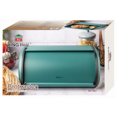 Chlebak stalowy duży 44cm zielony matowy pojemnik na chleb pieczywo bułki KINGHOFF