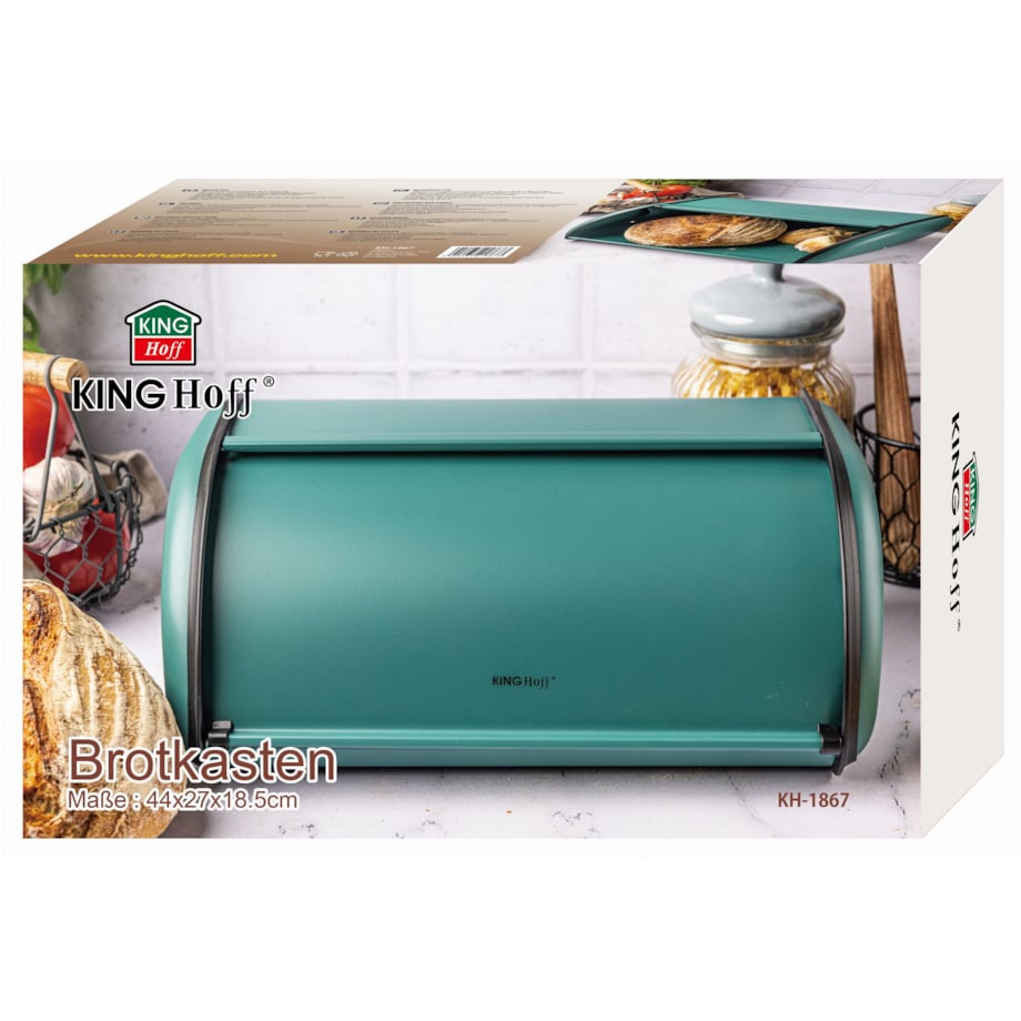 Chlebak stalowy duży 44cm zielony matowy pojemnik na chleb pieczywo bułki KINGHOFF