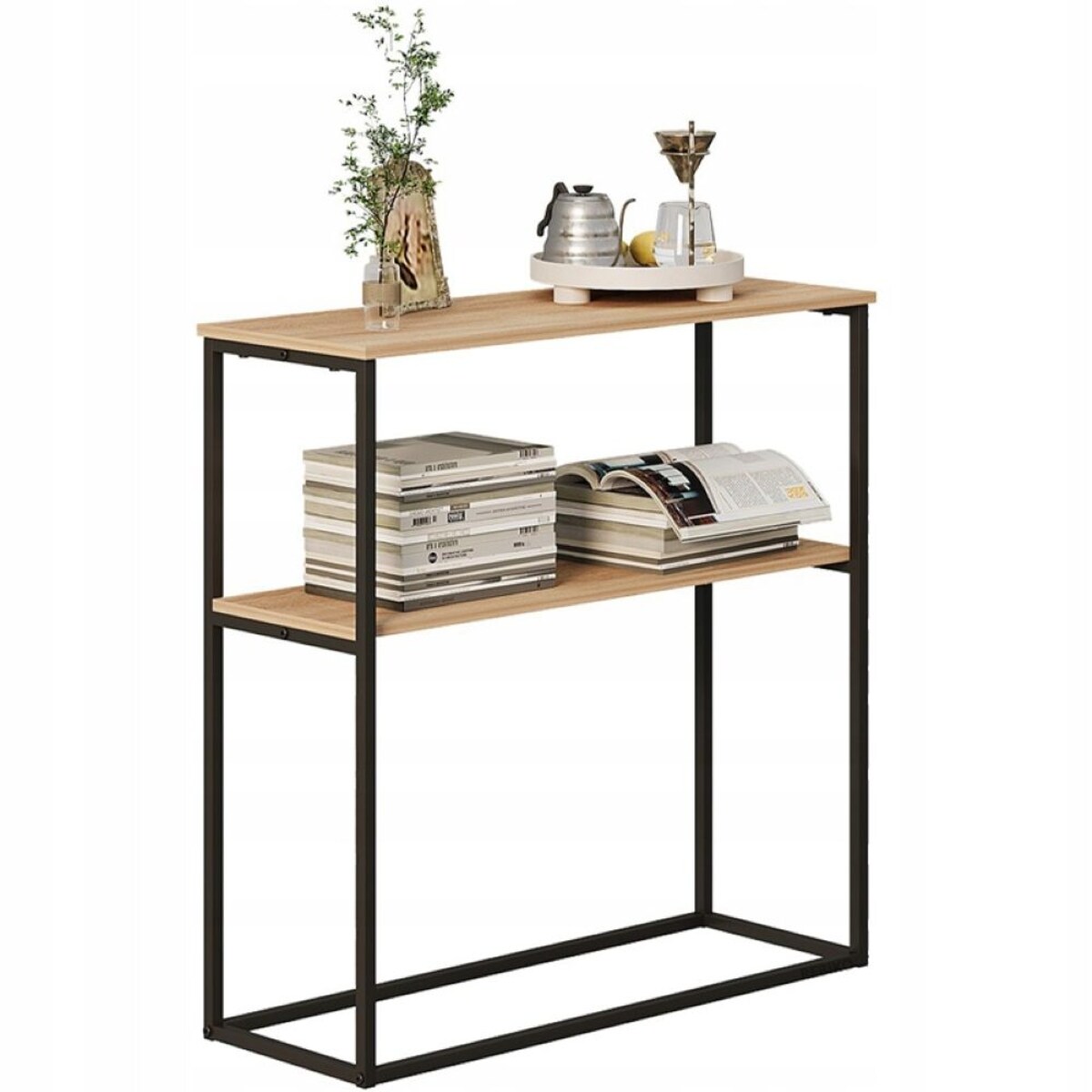 Stolik boczny konsola jasny brąz do przedpokoju półka prostokątna wysoka 90