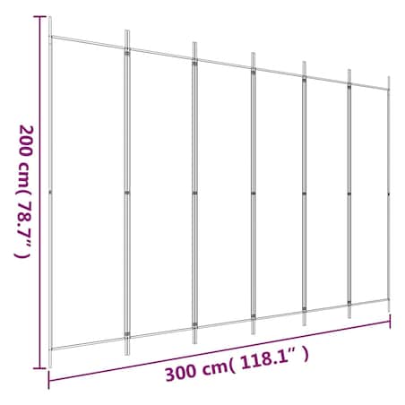 vidaXL Parawan 6-panelowy, biały, 300 x 200 cm, tkanina
