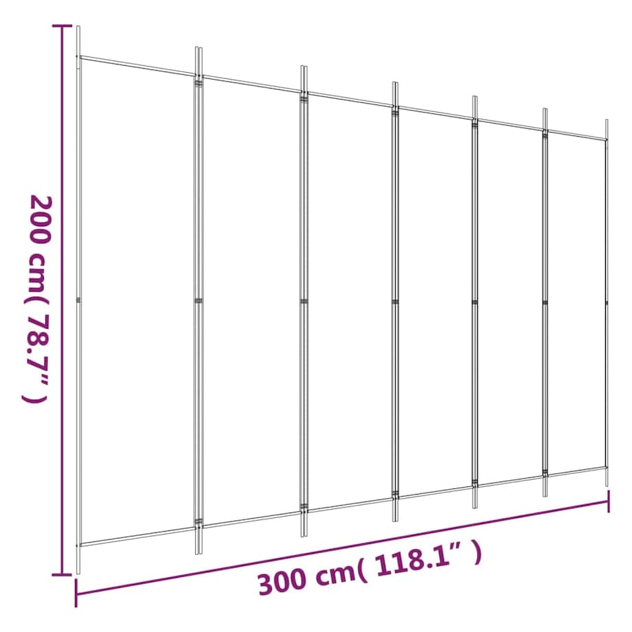 vidaXL Parawan 6-panelowy, biały, 300 x 200 cm, tkanina