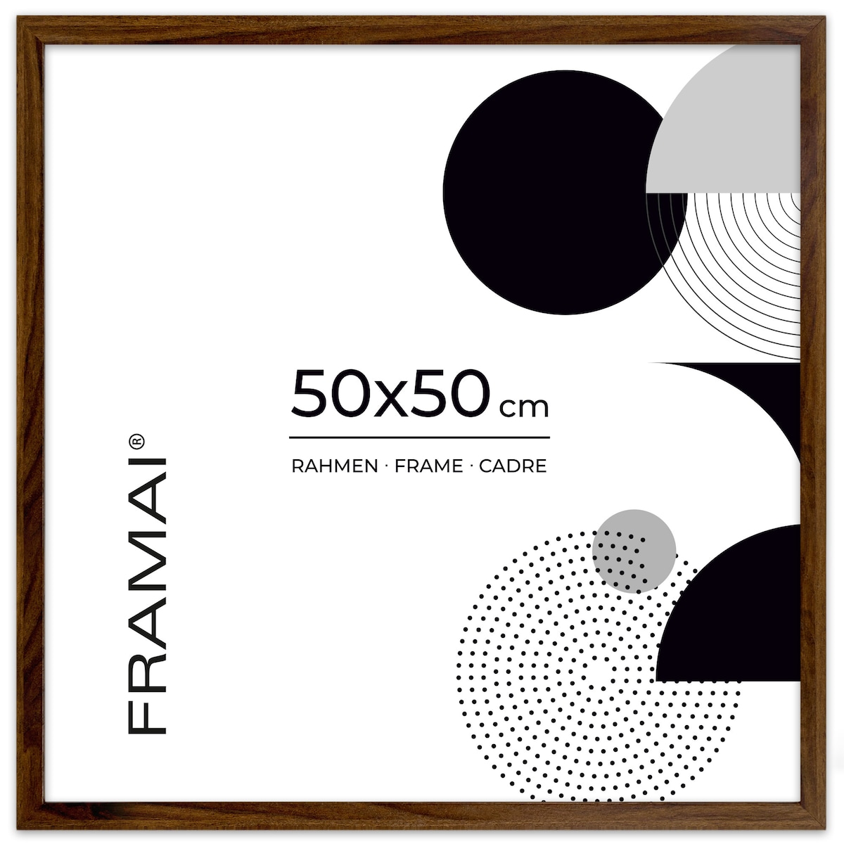 Ramka na zdjęcia 50x50 cm brązowa rama MDF z plexi do powieszenia klasyczna kwadratowa ramka FRAMAI