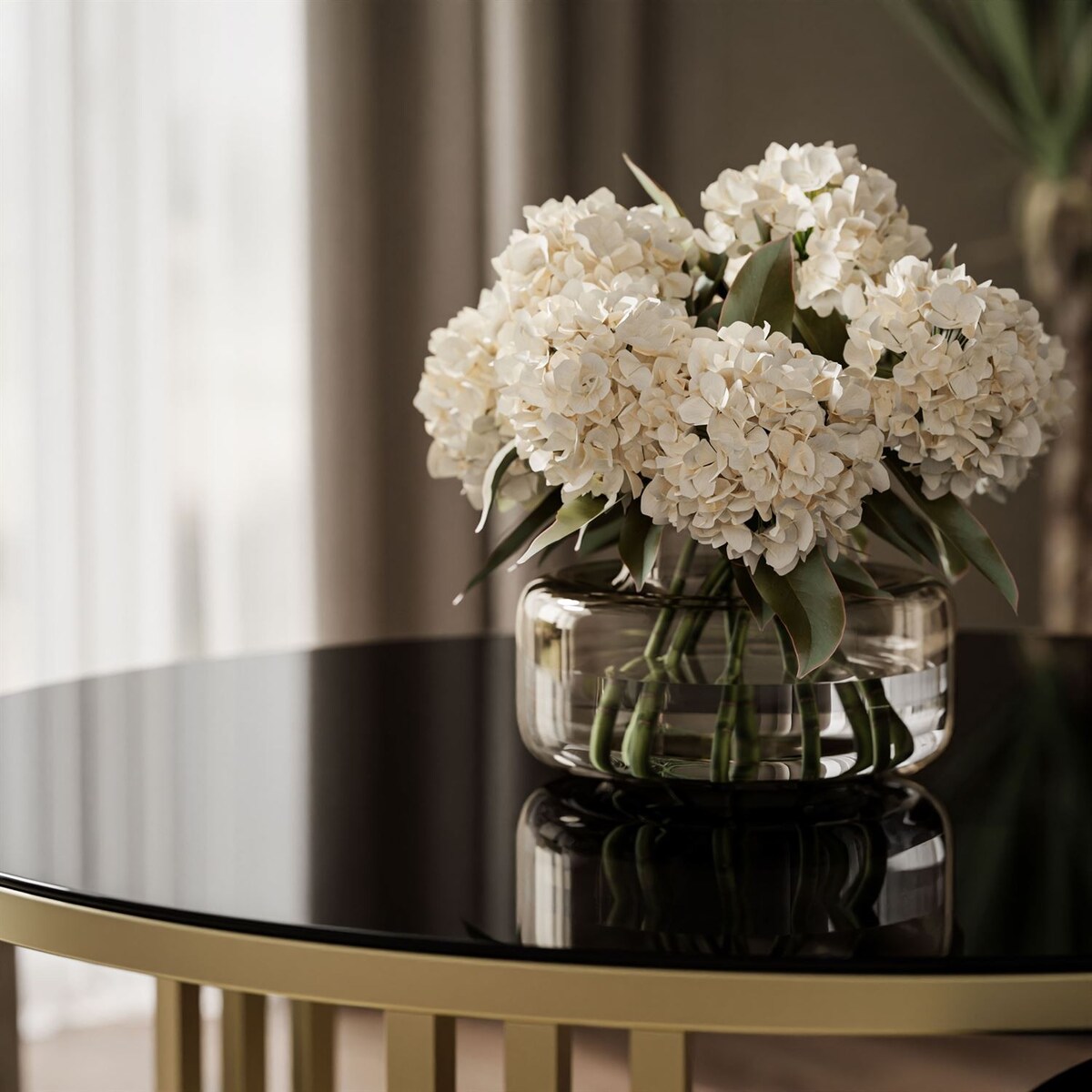 Okrągły stolik kawowy 2w1 LORI GLASS złoto szczotkowane, blat czarne szkło