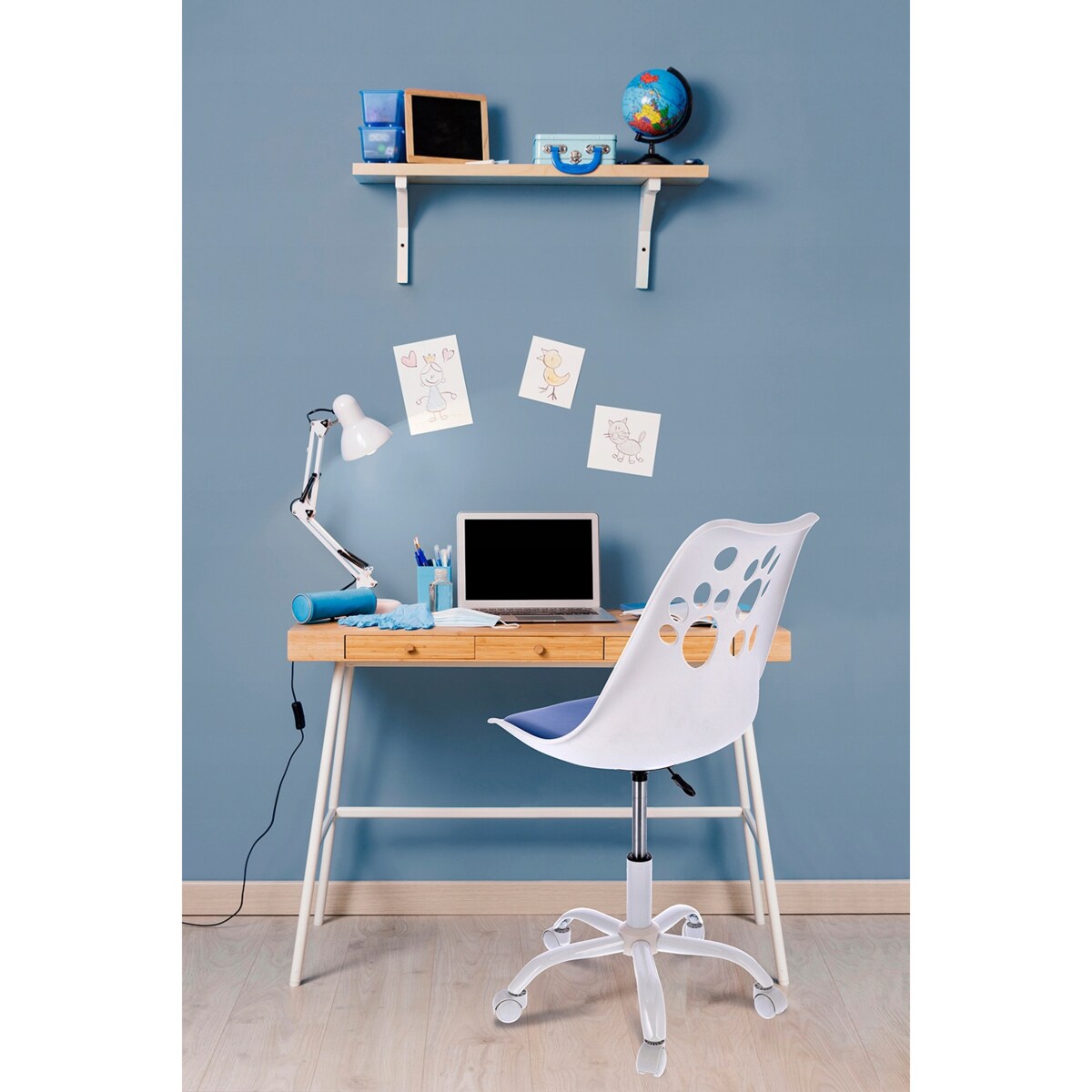 Krzesło dla dzieci ekoskóra JOY biało-niebieskie