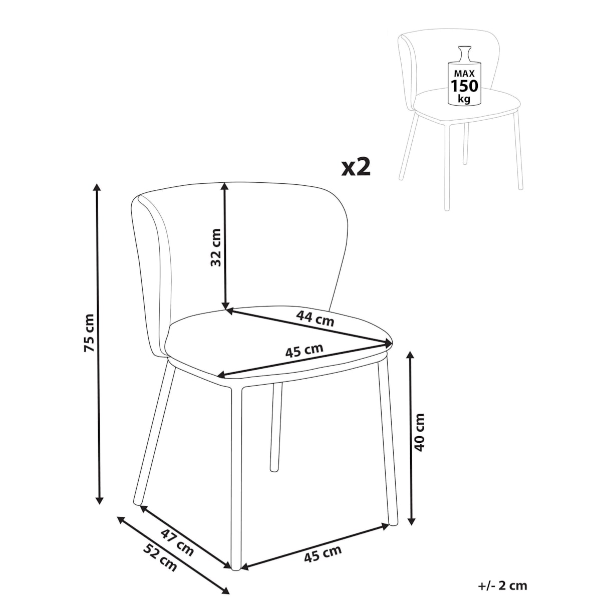 Zestaw 2 krzeseł do jadalni boucle złamana biel MINA