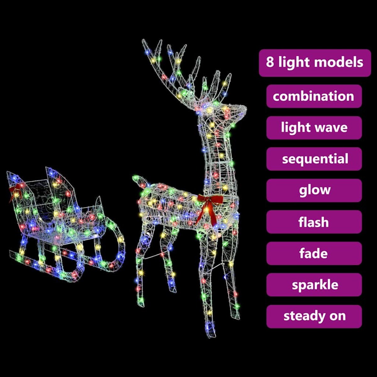 vidaXL Renifer ciągnący sanie kolorowy 70 x 26 x 128,5 cm Akryl