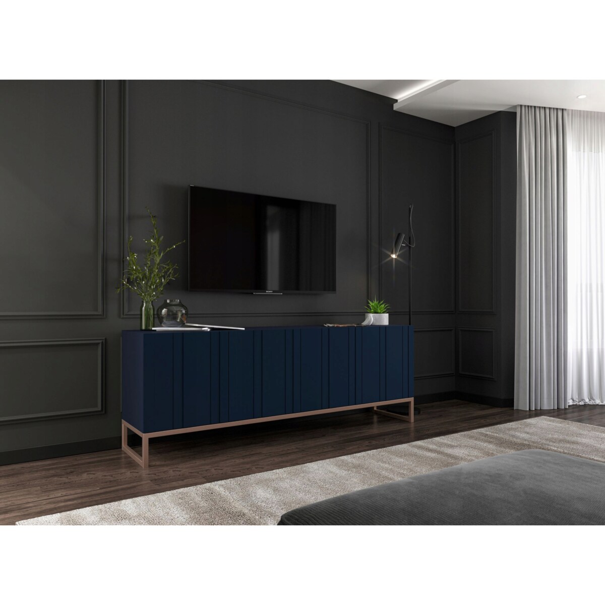 Szafka RTV Glamour Nowoczesna Komoda RTV Granatowy Mat 150 cm