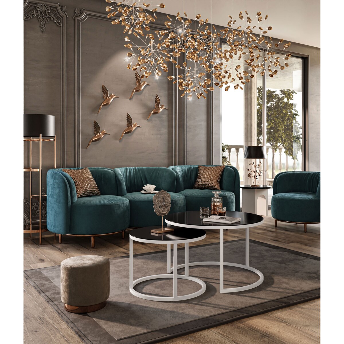 Stolik kawowy CIRI 2w1 biały czarne szkło