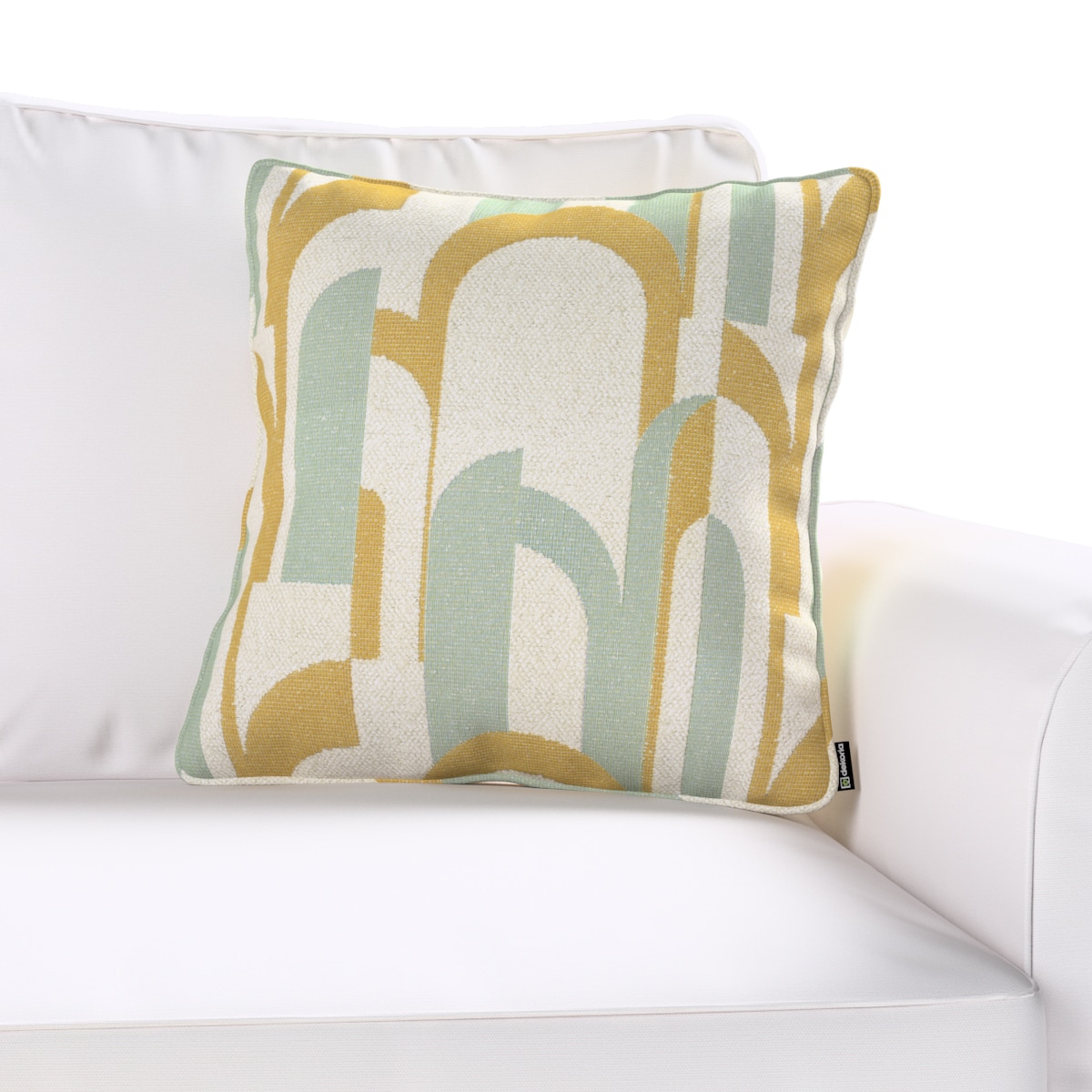 Poszewka Gabi na poduszkę 60x60 miętowo-żółte wzory na kremowym tle
