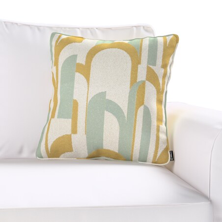 Poszewka Gabi na poduszkę 60x60 miętowo-żółte wzory na kremowym tle