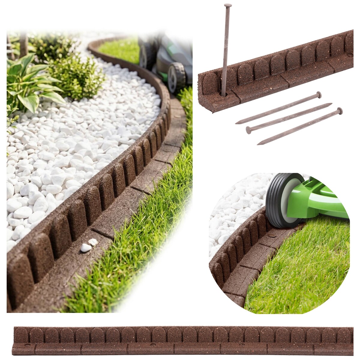 Obrzeże trawnikowe ogrodowe 4,8m zestaw 4 szt 120x7x8 cm Mowing Edge z zestawem montażowym 4x4 szpilki kolor brązowy