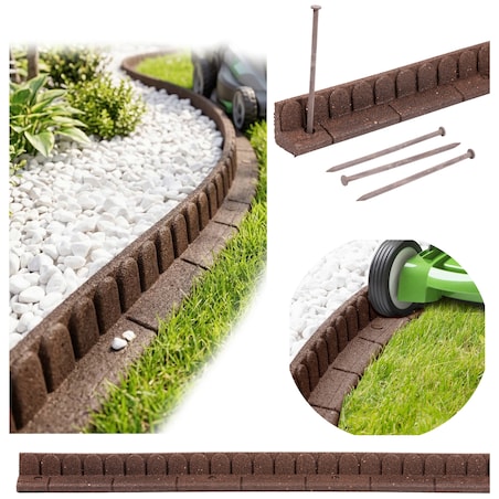 Obrzeże trawnikowe ogrodowe 4,8m zestaw 4 szt 120x7x8 cm Mowing Edge z zestawem montażowym 4x4 szpilki kolor brązowy