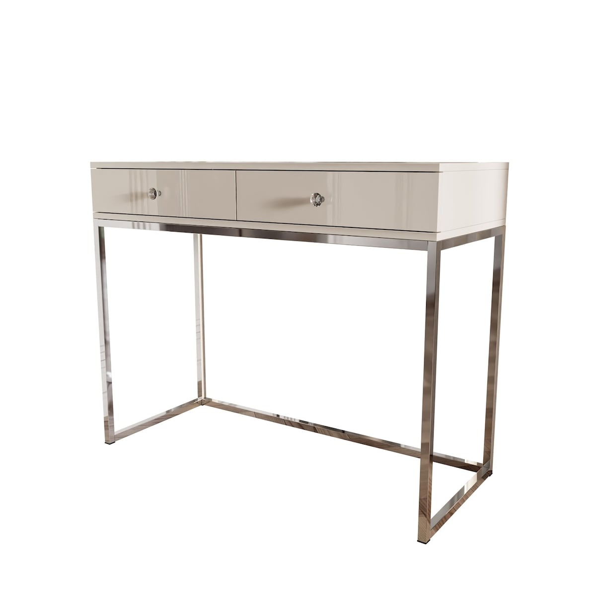 Konsola BLANCO GLAMOUR KASZMIR na chromowanym stelażu, uchwyt biały kryształ